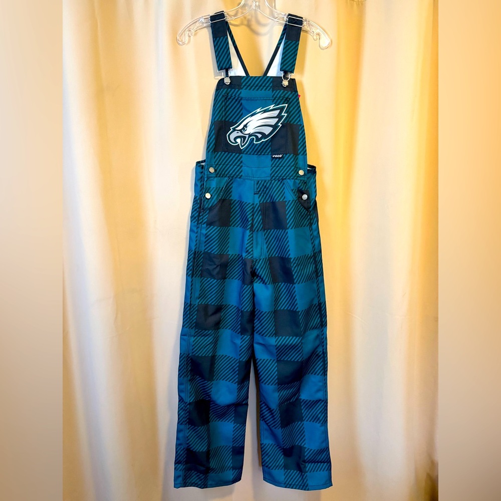 UNISEX NFL Official Teal/Black Plaid Overalls with *EAGLES* logo